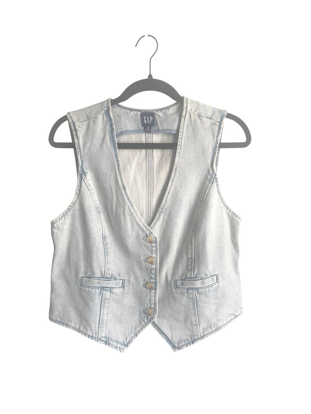GAP Denim Vest Button Front Light Wash Indigo Hippie Western Classic Size Medium